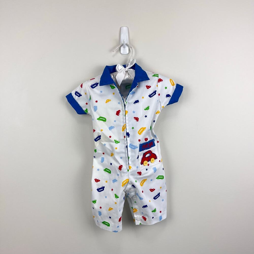 Vintage Fix It Shop Car Coverall Romper Baby Boy